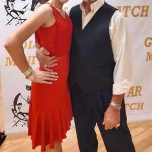 Red fringe dance dress